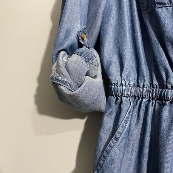 Time & True Women’s M Blue Chambray Long Sleeve Midi Dress Casual - Picture 7 of 16